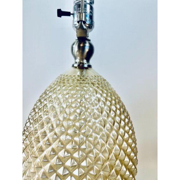 Vtg Diamond-Cut Champaign Glass Table Lamp Tear drop Silver-tone Base Medieval - Picture 5 of 8